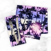 Sunset Palm / Purple Pink Ombre Background / Small Scale