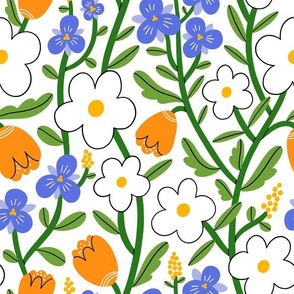 Pansy, daisy and tulip flower garden pattern