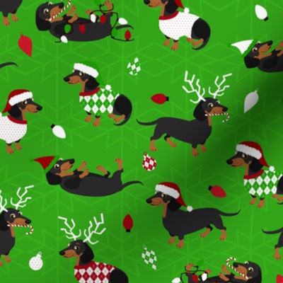 Dachshund Christmas Green