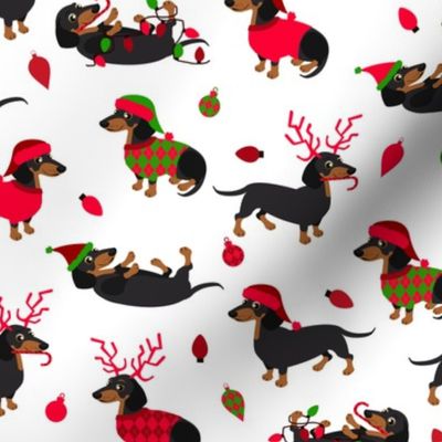 Dachshund Christmas White