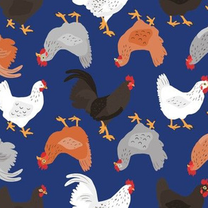 Country Chickens Dark Blue 