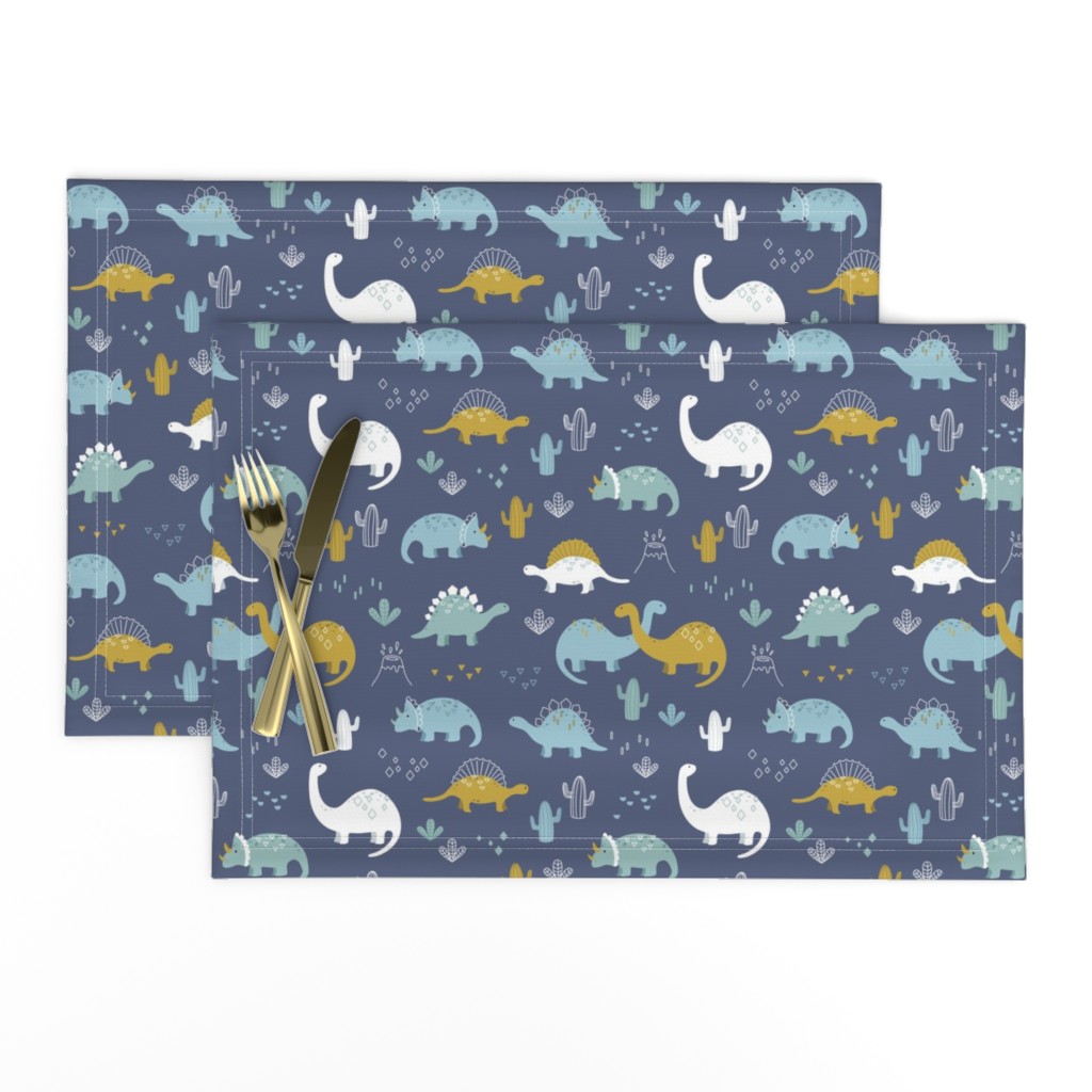 Geometric Dinosaurs - navy mint