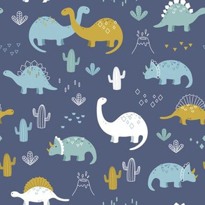 Geometric Dinosaurs - navy mint