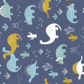 Geometric Dinosaurs - navy mint rotated
