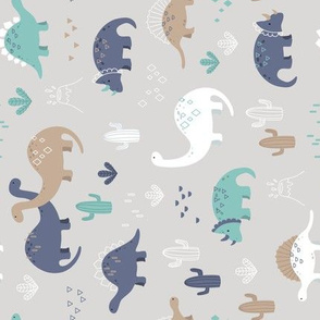 Geometric Dinosaurs - grey brown rotated