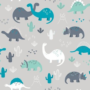 Geometric Dinosaurs - grey mint