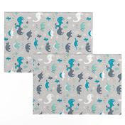 Geometric Dinosaurs - grey mint rotated