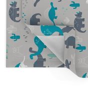 Geometric Dinosaurs - grey mint rotated