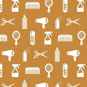 Salon & Barber Hairdresser Pattern in White with Gold Background