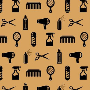 Salon & Barber Hairdresser Pattern in Black with Light Gold Background