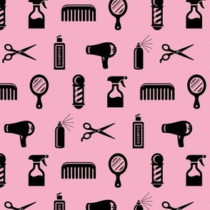 Salon & Barber Hairdresser Pattern in Black with Baby Pink Background