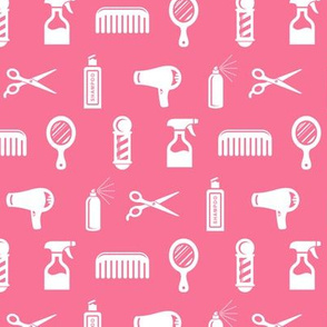 Salon & Barber Hairdresser Pattern in White with Coral Pink Background