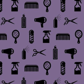 Salon & Barber Hairdresser Pattern in Black with Mauve Purple Background