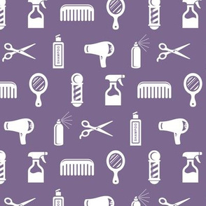Salon & Barber Hairdresser Pattern in White with Mauve Purple Background