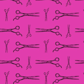 Hair Cutting Shears in Black with Hot Pink Background