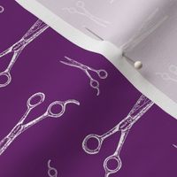 Hair Cutting Shears in White with Violet Purple Background