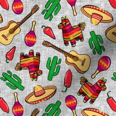 fiesta - pinata , Sombrero, cactus, maraca - OG on grey - LAD20