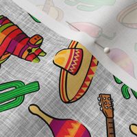 fiesta - pinata , Sombrero, cactus, maraca - OG on grey - LAD20