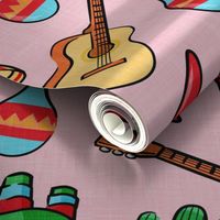 fiesta - pinata , Sombrero, cactus, maraca - red on pink - LAD20