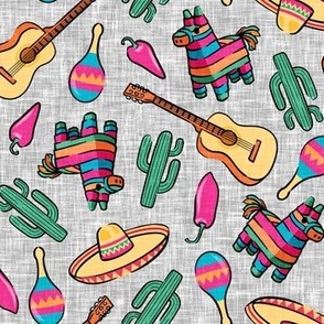 fiesta - pinata , Sombrero, cactus, maraca - pink on grey - LAD20