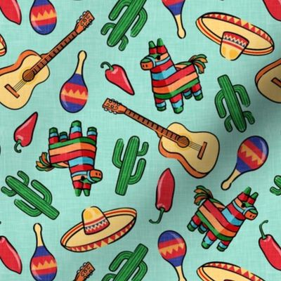 fiesta - Cinco De Mayo pinata , Sombrero, cactus, maraca - teal - LAD20