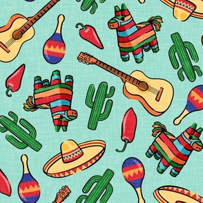 fiesta - Cinco De Mayo pinata , Sombrero, cactus, maraca - teal - LAD20