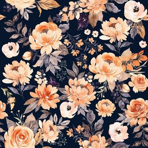 Pretty Peach Flowers // Navy
