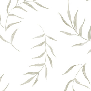 Shadowy green watercolour leaves wallpaper neutral large scale jumbo leaves