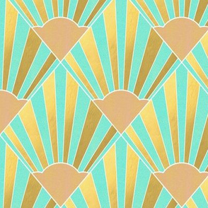 Art Deco Diamond in mint, orange and  gold