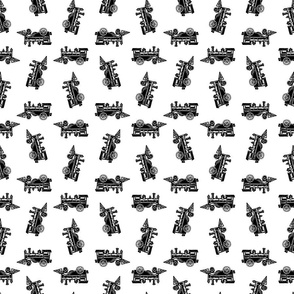 Cute Locomotive Train Black & White Pattern (Small Scale)