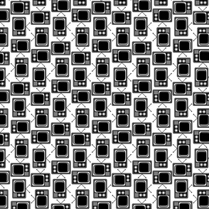 Retro Television TV Pattern in Black & White (Small Scale)