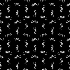 Sea Horse Seahorses Pattern with Black Background (Small Scale)