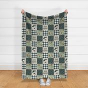 Gone Fishing Wholecloth - patchwork fishing, fisherman, bass fish, fish hooks, plaid, woodland, country boy - sage and green - LAD20