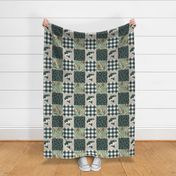 Fishing Wholecloth - patchwork fishing, fisherman, bass fish, fish hooks, plaid, woodland, country boy - sage and green - LAD20