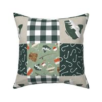 Fishing Wholecloth - patchwork fishing, fisherman, bass fish, fish hooks, plaid, woodland, country boy - sage and green (90) - LAD20