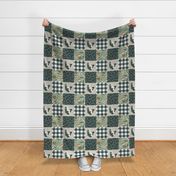 Fishing Wholecloth - patchwork fishing, fisherman, bass fish, fish hooks, plaid, woodland, country boy - sage and green (90) - LAD20