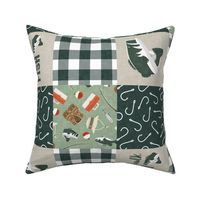 Crawl Walk Fish Wholecloth - fishing patchwork fishing, fisherman, bass fish, fish hooks, plaid, woodland, country boy - sage and green (90) - LAD20