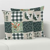 Crawl Walk Fish Wholecloth - fishing patchwork fishing, fisherman, bass fish, fish hooks, plaid, woodland, country boy - sage and green (90) - LAD20