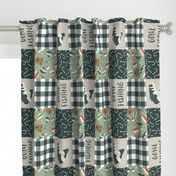 Gone Fishing Wholecloth - patchwork fishing, fisherman, bass fish, fish hooks, plaid, woodland, country boy - sage and green (90) - LAD20