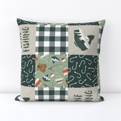 Gone Fishing Wholecloth - patchwork fishing, fisherman, bass fish, fish hooks, plaid, woodland, country boy - sage and green (90) - LAD20