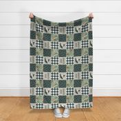 Gone Fishing Wholecloth - patchwork fishing, fisherman, bass fish, fish hooks, plaid, woodland, country boy - sage and green (90) - LAD20