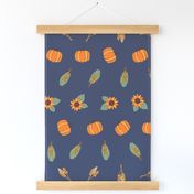 Pumpkins and Corn On Blue