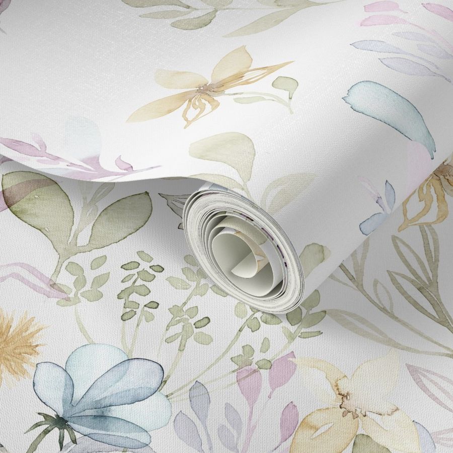 Ombre Border Large Spring Floral meadow Wallpaper | Spoonflower