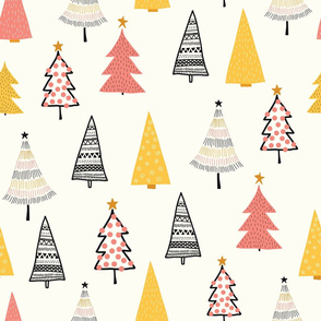 Doodle Christmas Trees Black Pink Yellow
