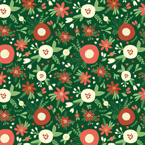 Christmas Florals Green White Red