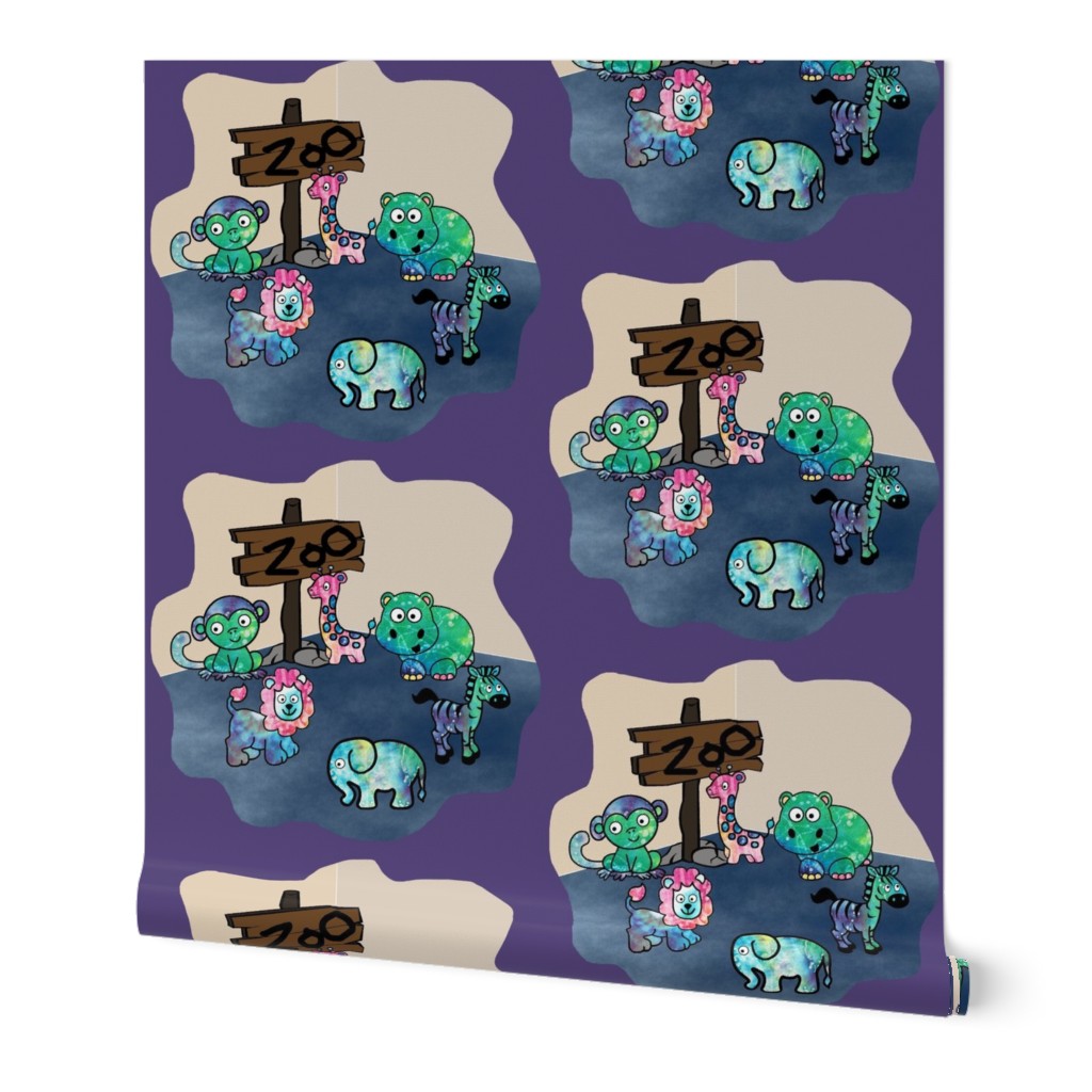 Tie-Dye Zoo Repeat Purple by Shari Armstrong Designs