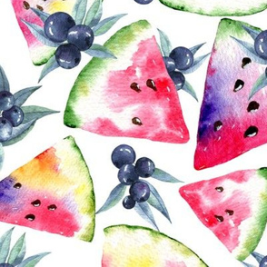 Watermelon and Berries on white