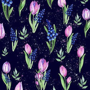 Spring Flowers on deep blue