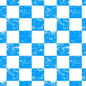 white and neon blue distressed checkerboard
