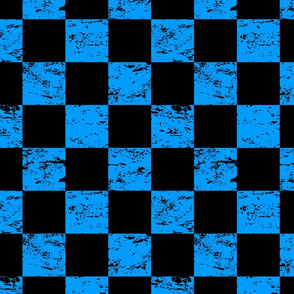 black and neon blue distressed checkerboard